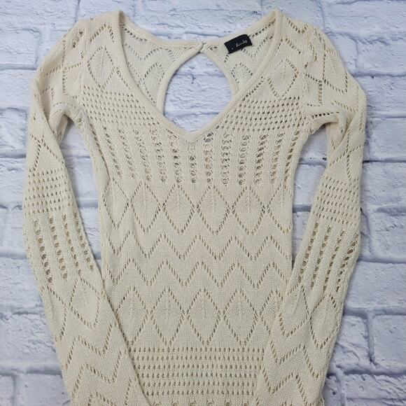Bardot Cream Bodycon Open Knit V-neck Sweater Dress size 6 Keyhole Back - Picture 9 of 16
